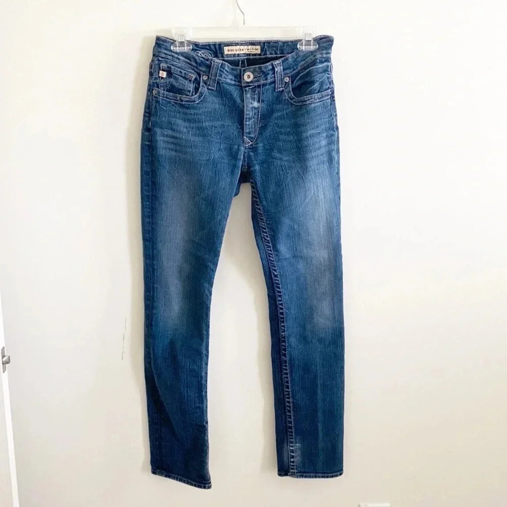 Big star Y2K rhinestone bling medium wash Kayla mid rise straight jeans